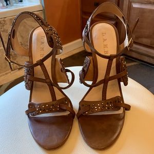 Women’s cognac leather strappy high heel sandal